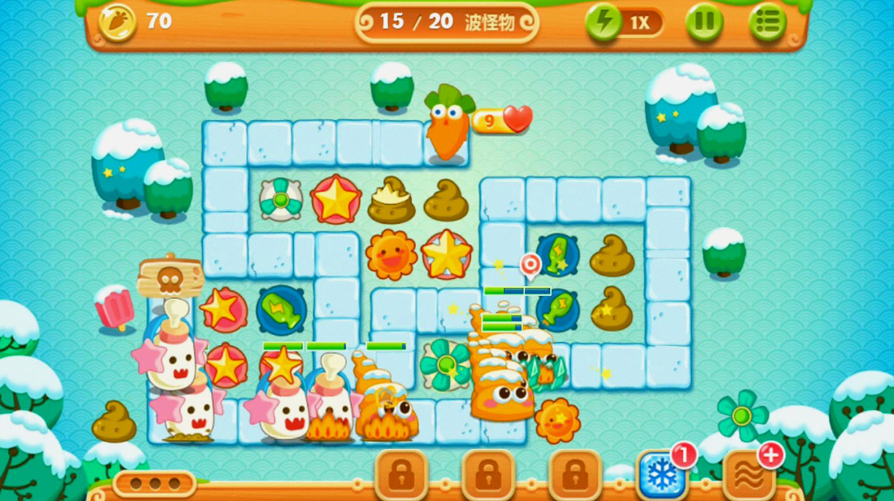 保卫萝卜2攻略17关怎么过 炮台应该怎么放置