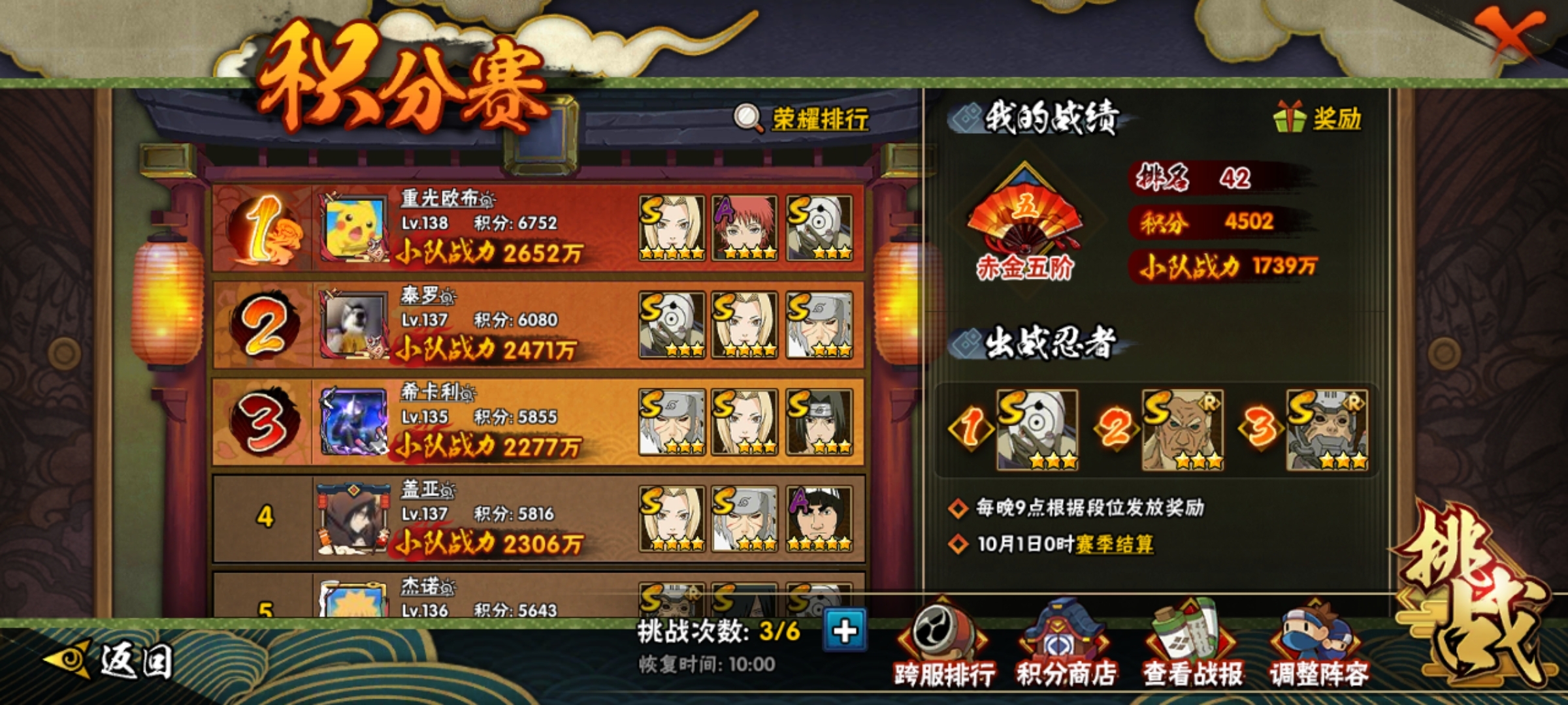 火影忍者手游52级多少战力