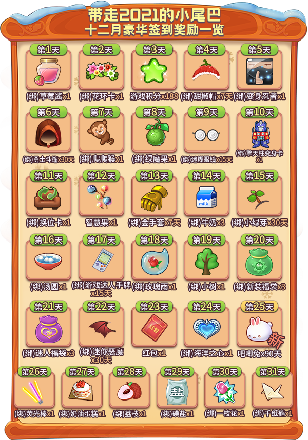 带走2021的小尾巴!十二月豪华签到奖励一览 带走2021的小尾巴!十二月豪华签到奖励一览