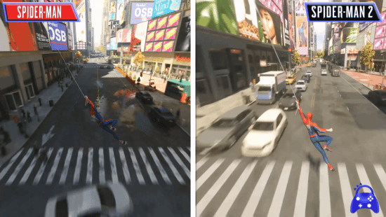 《漫威蜘蛛侠2》vs一代对比:画质升级 地图变大 《漫威蜘蛛侠2》vs一代对比:画质升级 地图变大