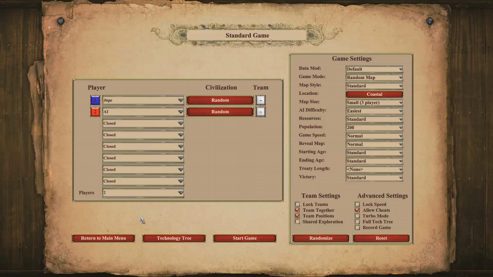 帝国时代2如何设置1打7