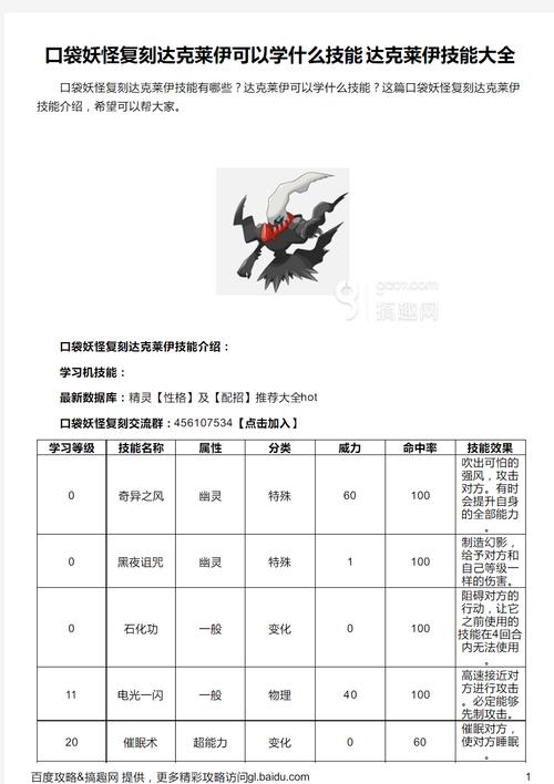 达克莱伊种族值全解析_达克莱伊最新技巧助你轻松过关